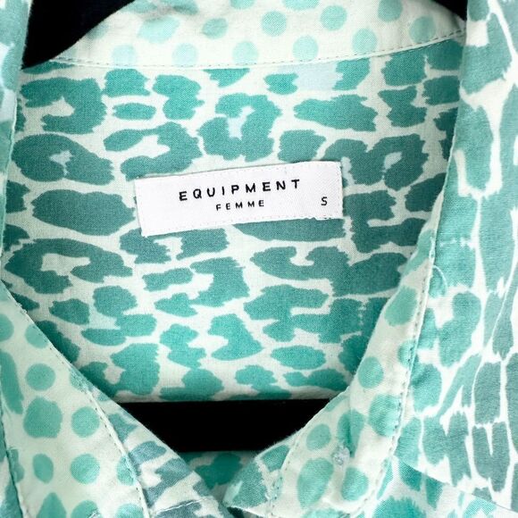Equipment Femme Cotton Ombre Leopard Cheetah Button Up Shirt Size Small Teal - Picture 7 of 8